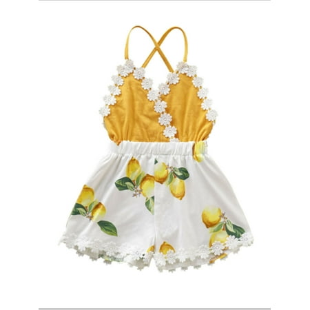 

Suanret Summer Newborn Baby Girls Lemon Romper Strap Backless Bodysuit Jumpsuit