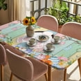 thumbnail image 3 of Easter Table Cloths for 5 Foot Rectangle Tables, Spring Colorful Bunny Eggs Flower Wood Grain Patio Waterproof Elastic Fitted Tablecloths, Washable Rectangular Table Cover for Camping, 3 of 8