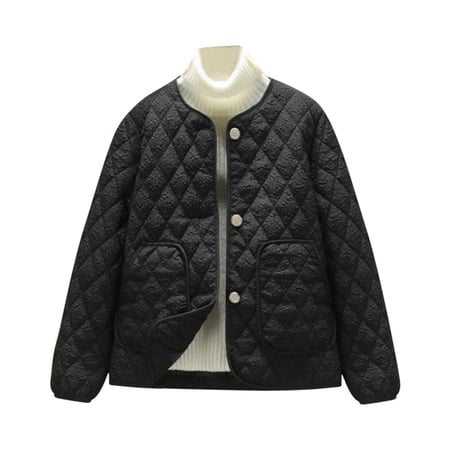 MIASHUI Fashion Versatile Bubble Quilted Thick Parka Chic Top Trendy Cotton Coat Casual Stylish Daily Wear Black XXXXL