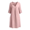 thumbnail image 6 of Horkkom Mini Dresses for Women Summer V Neck Long Sleeve Sundresses Solid Color Loose Casual Beach Dresses with Pockets L, 6 of 7