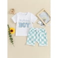 thumbnail image 5 of Toddler Baby Birthday Outfit Letter Embroidery Short Sleeve T-Shirt with Checkerboard Shorts 2 Pcs Set for Boy Girl, 5 of 10