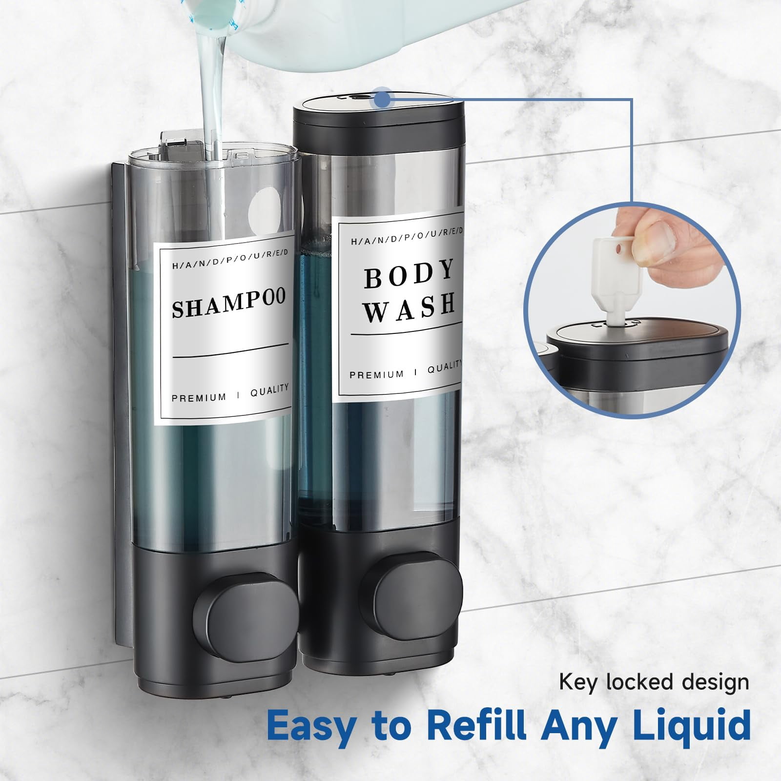 Shampoo and Conditioner Dispenser,Shower Soap Dispenser 3 Chamber No Drill Wall-Mounted Large Capacity
