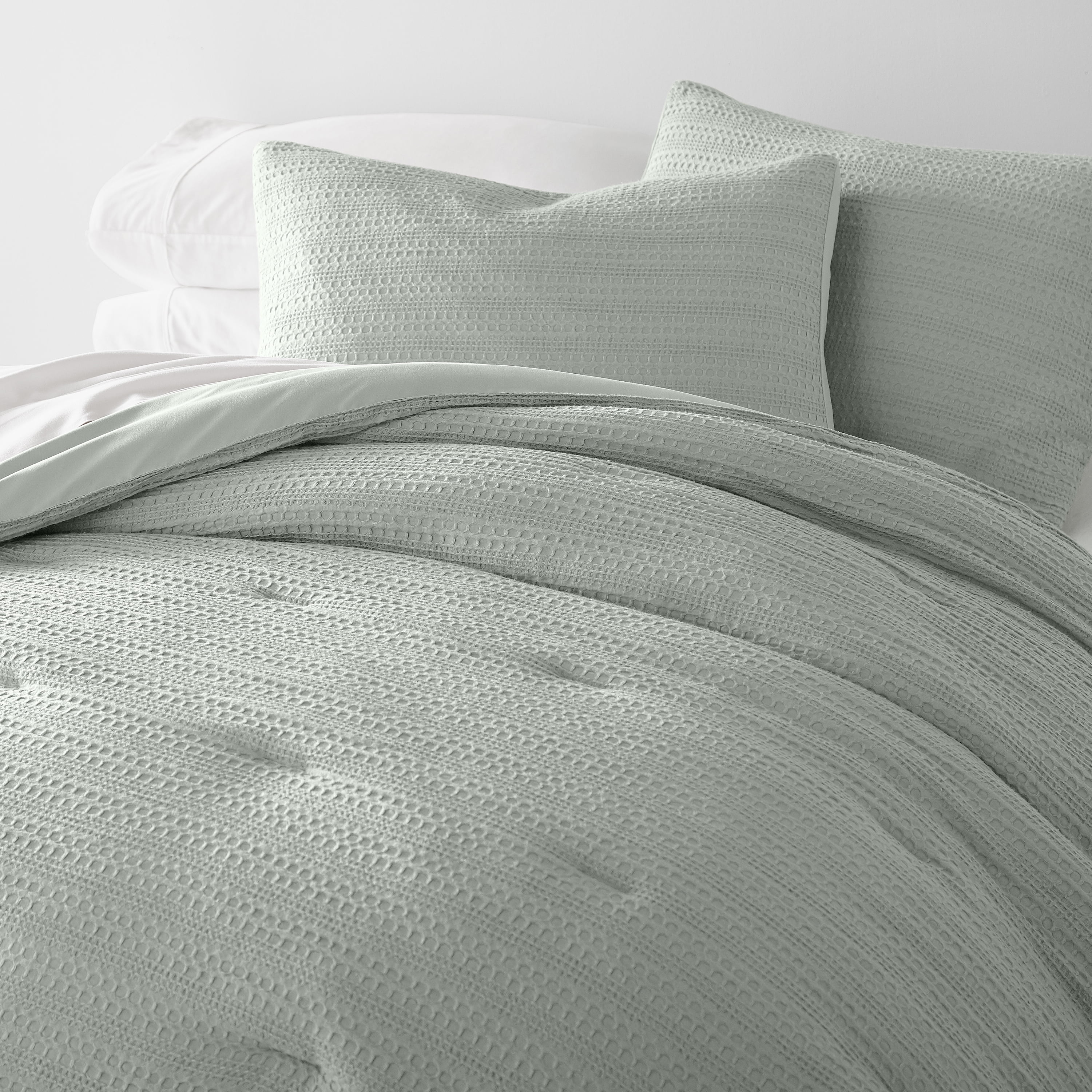 Textured Waffle Comforter Set in Sage Green for Full/Queen Size Bedding by Comfort Canopy