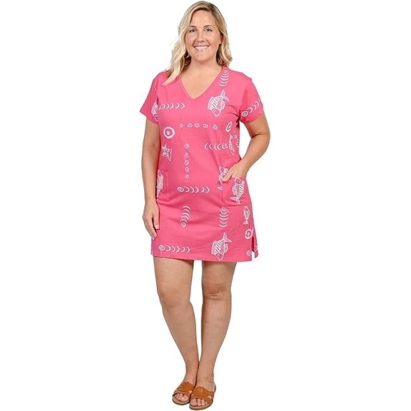 INGEAR Women’s Beach Swimsuit Cover Up, Short Cotton Shift Dress with Pockets, Purple ,L