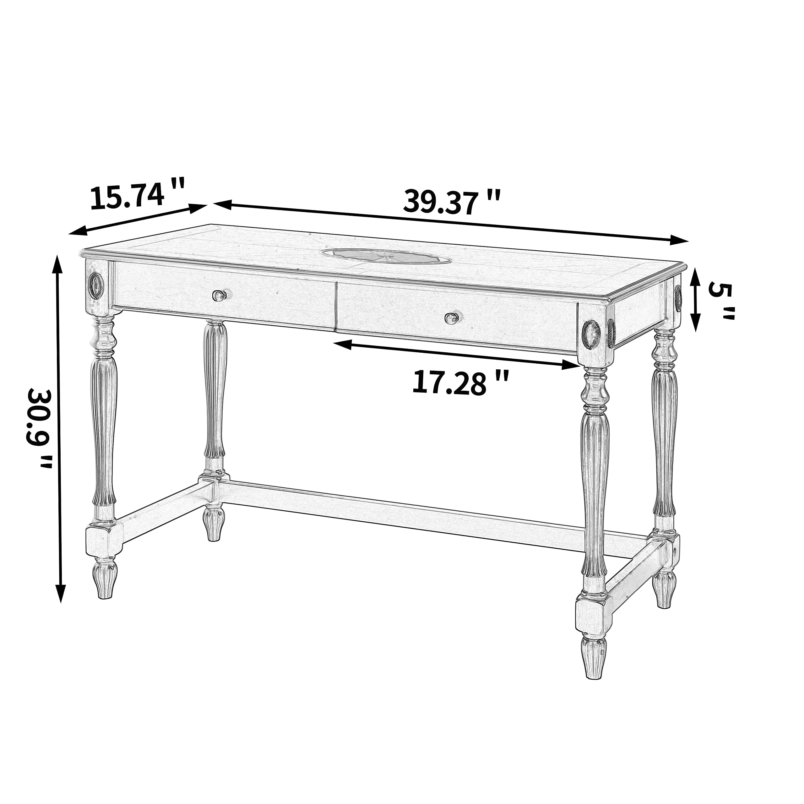 JESONVID Solid Wood Computer Writing Desk with 2 Big Drawers 39.4" Wide Home Office Desk Workstation Small Rustic Study Table Furniture in Cherry for Home Office Bedroom Living Room, SSZ-1533WD