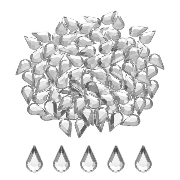 Uxcell 200Pcs Flat Back Acrylic Teardrop Gems 0.24" x 0.39" Artificial Rhinestones for DIY Crafts Bead White