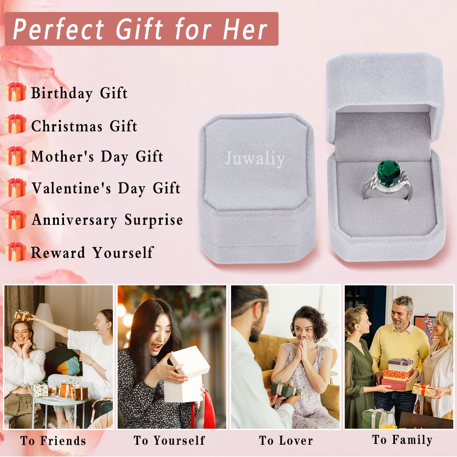 Juwaliy 8Ct Halo Oval Engagement Ring 925 Sterling Silver Women April Birthstone Diamond CZ Band Promise Bridal Jewelry Mother Birthday Gift