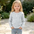 thumbnail image 3 of Lenpel Toddler Kids Girls Tops Fall Cute Solid Color Fashion Button Crew Neck Pullover Casual Long Sleeve Blouses(Gray,2-3Years), 3 of 7