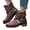 Wine, variant on Women's Red Vintage Ankle Boots Platform Non Slip Patchwork Leather Combat Boots Fashion Buckle Mid Calf Booties Size 6