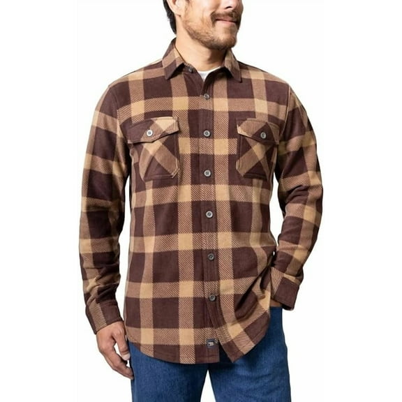 Freedom Foundry Mens Lightweight Plush Plaid Fleece Shirt (US, Alpha, Medium, Regular, Regular, Brown)