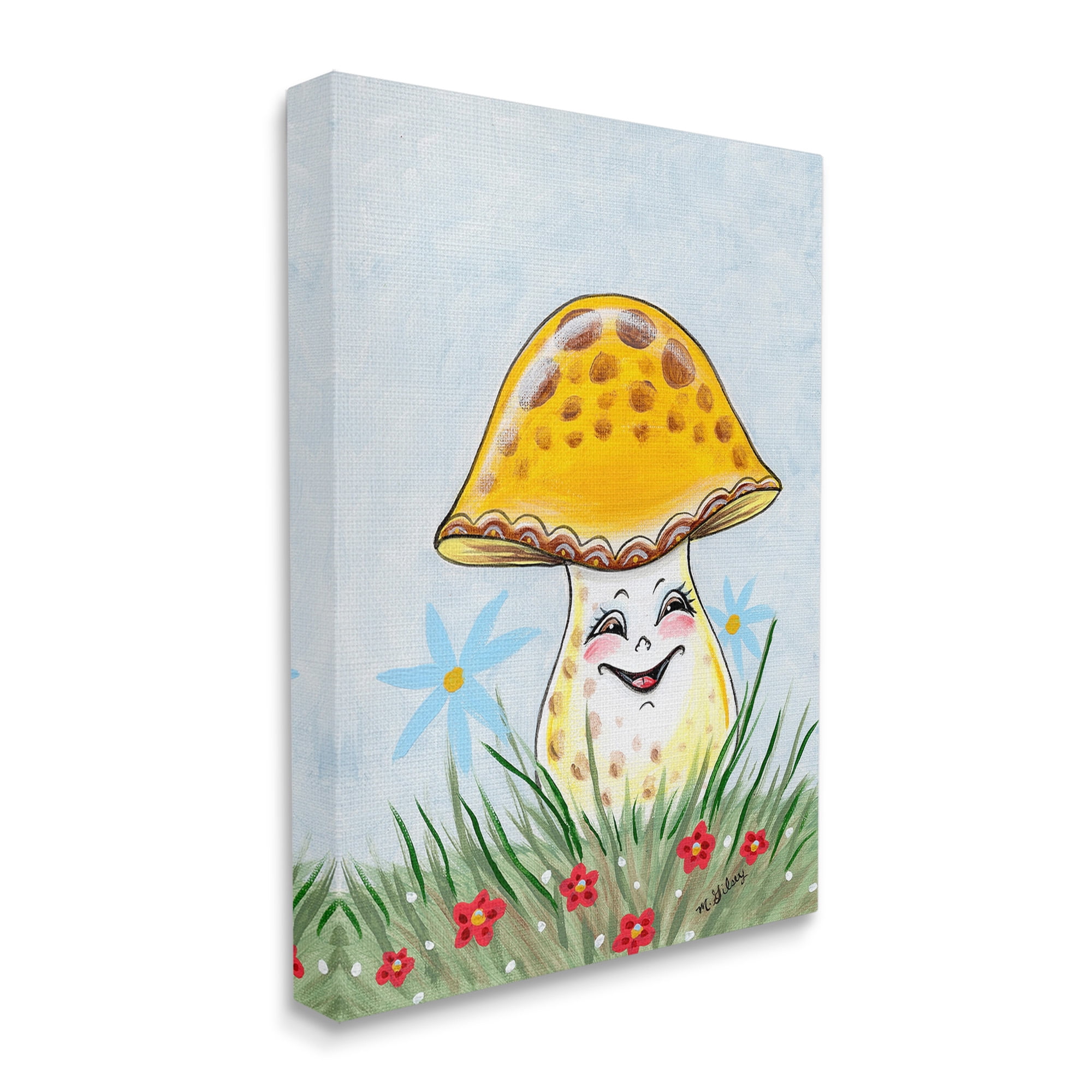 Stupell Industries Smiling Yellow Mushroom Botanical & Floral Painting Gallery Wrapped Canvas Art Print Wall Art, 16 x 20