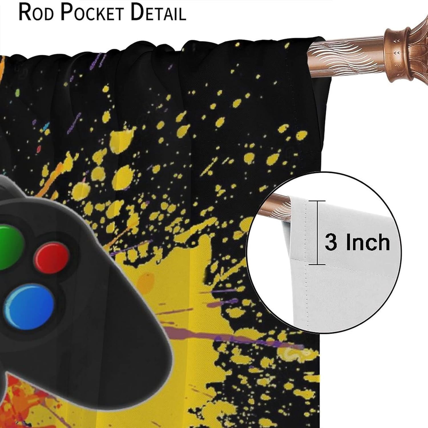 Gamepad Curtains for Boys Girls Kids Teens Colorful Game Controller Thermal Insulated Room Curtains for Living Room, 84x84 Inch Blackout