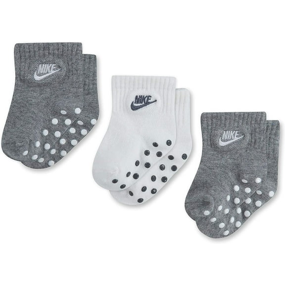 Nike unisex-child Ankle Gripper Socks 3 Pairs 3/4.5 Grey/White