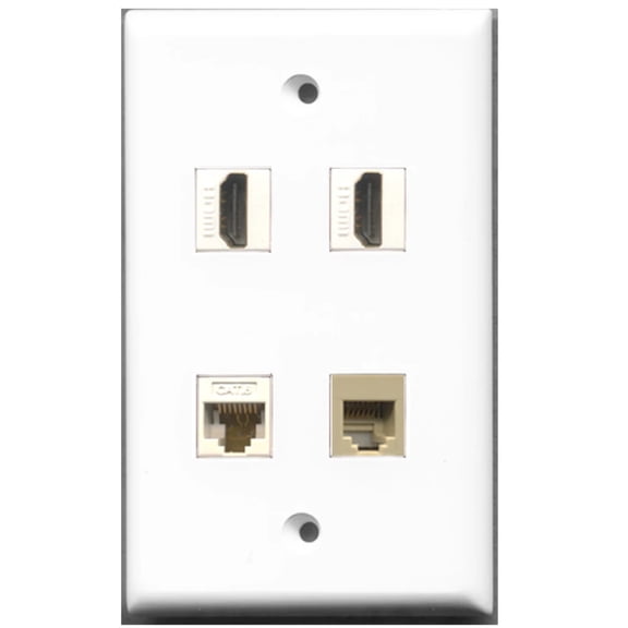 Ultra Spec Cables 2 Port HDMI 1 Port Phone RJ11 RJ12 Beige 1 Port Cat6 Ethernet Wall Plate