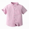 thumbnail image 2 of NIEWTR Toddler Boys Solid Short Sleeve Button Down Shirt with Pocket Casual Comfortable Daily Tops(Pink,9-10 Years), 2 of 4