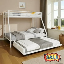 Tcbosik Metal Bunk Bed with Trundle, Twin XL Over Queen Size Bed Frame with Safety Guardrail & Side Ladders for Bedroom, White