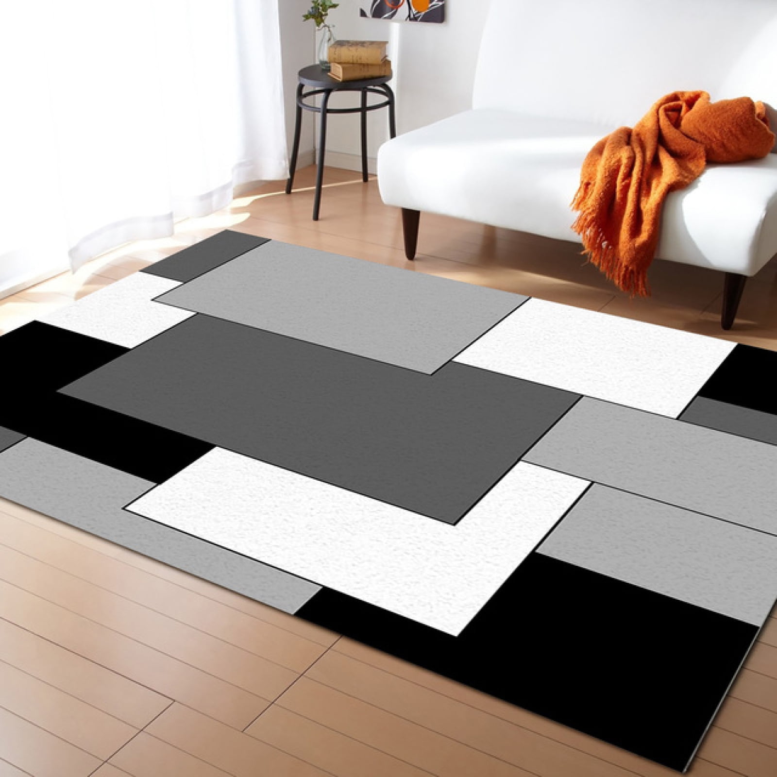Grey Black Geometric Area Rugs Indoor NonSlip Rug, Abstract Color