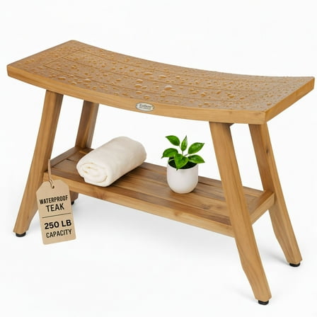 EcoDecors Satori Teak Shower Bench with Shelf, EarthyTeak
