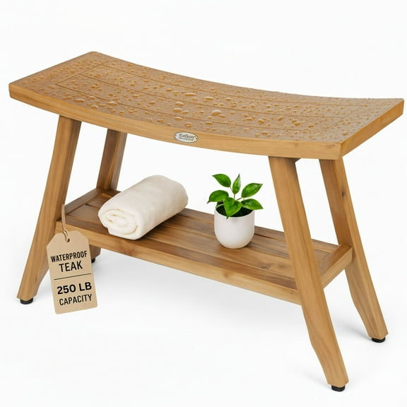 EcoDecors Satori Teak Shower Bench with Shelf, EarthyTeak