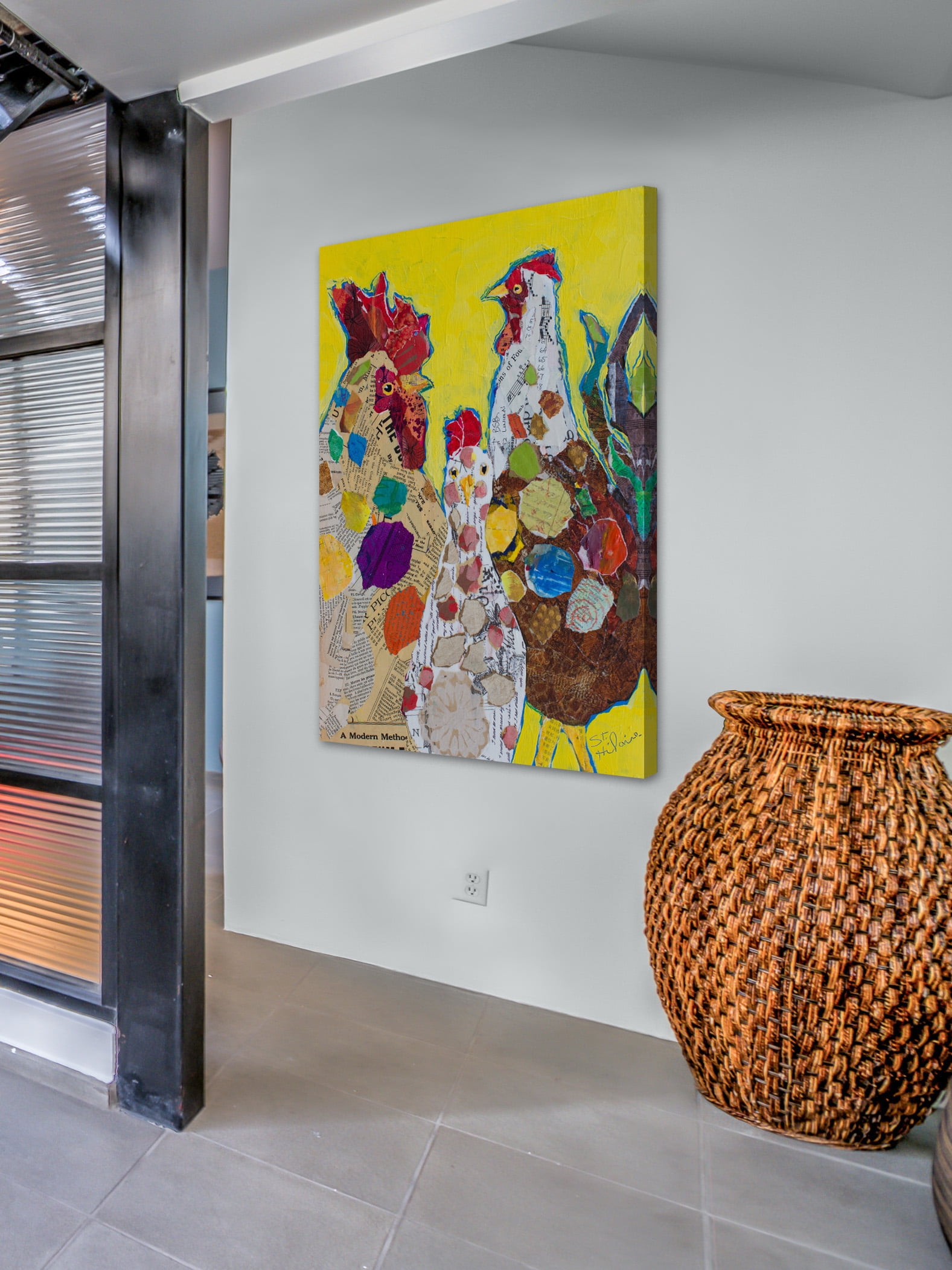 "Trois Poulet" Painting Print on Wrapped Canvas