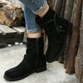 thumbnail image 3 of Rokment Wide Mid Calf Combat Boots for Women 2025 Winter Fall Vintage Buckles Suede Low Heel Casual Ankle Booties Black Size 8.5, 3 of 6