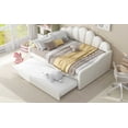 thumbnail image 3 of Newest Full Size Upholstered Daybed with Shell Shaped Backrest & Trundle, White Velvet Sofa Bed with Curved Arms, Convertible Sleeper for Living Room or Guest Room, 3 of 18