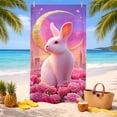 1 pink rabbit and moon pattern beach towel, light and soft oversized ...