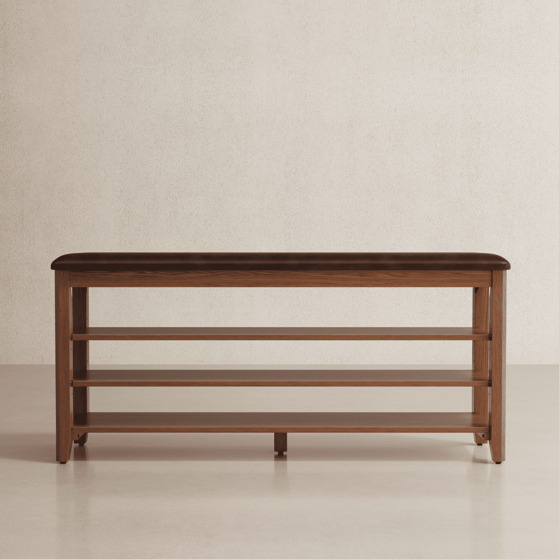 Muwuele 3-Tier Adjustable Shelves Shoe Rack with Leather Cushion, Walnut Wood