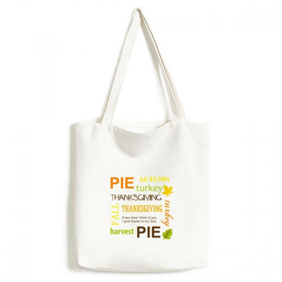 Thanksgiving Day Autumn Pie Pattern Tote Canvas Bag Shopping Satchel Casual Handbag
