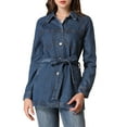 thumbnail image 5 of DARING DIVA Woman's Boyfriend Tie Waist Denim Jacket with Pockets XS Medium Blue, 5 of 6