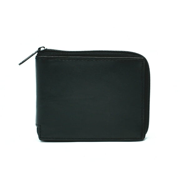 Black Men Genuine Leather Bifold Zipper Closure Wallet Credit Card Slots Holder
