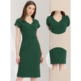 thumbnail image 2 of Vestido de tubo para mujer con cuello en V, manga casquillo, cintura alta, vestido ajustado Verde Oscuro XL, 2 of 5