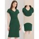 thumbnail image 2 of Vestido de tubo para mujer con cuello en V, manga casquillo, cintura alta, vestido ajustado Verde Oscuro XL, 2 of 5