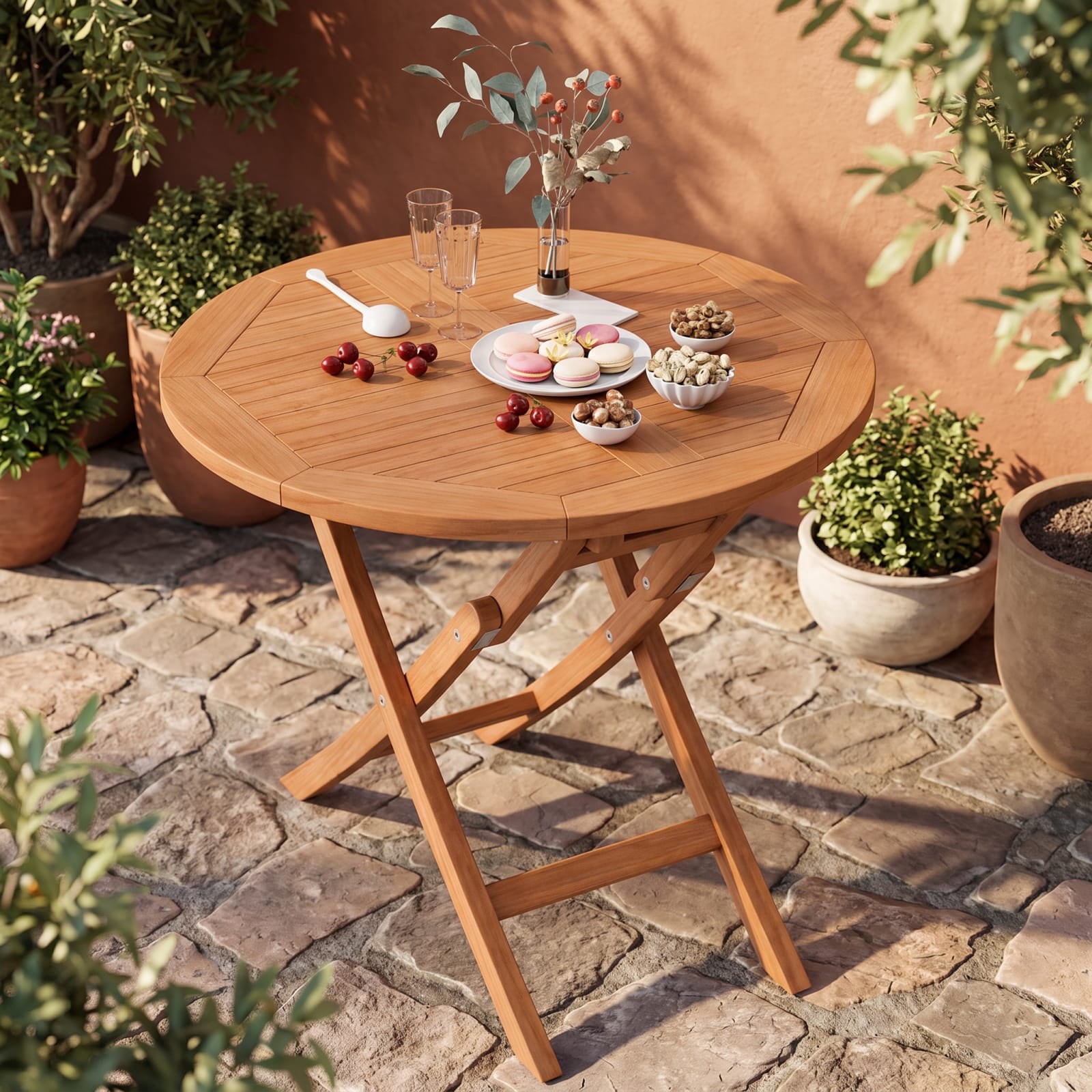 Furnibear Outdoor Teak Wood Outdoor Patio Coffee Table for Outdoor Poolside Lawn Natural Finish 220 lbs