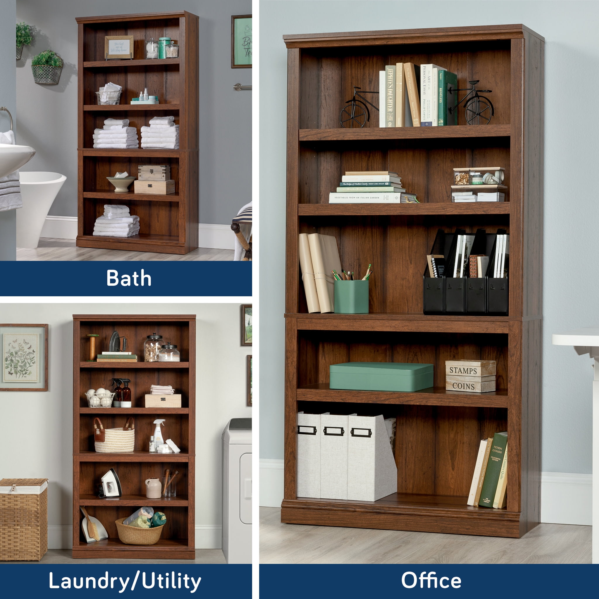 Sauder Select 5 Shelf Bookcase, Washington Cherry Finish