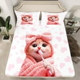 thumbnail image 2 of Manfei Pet Animal Kitten Queen Sheet Sets,Kawaii Bowtie Bow Flat Sheet,Pink Loves Pattern Queen Fitted Sheet For Girls Teens,Ultra Soft Home Decor,4pcs, 2 of 7
