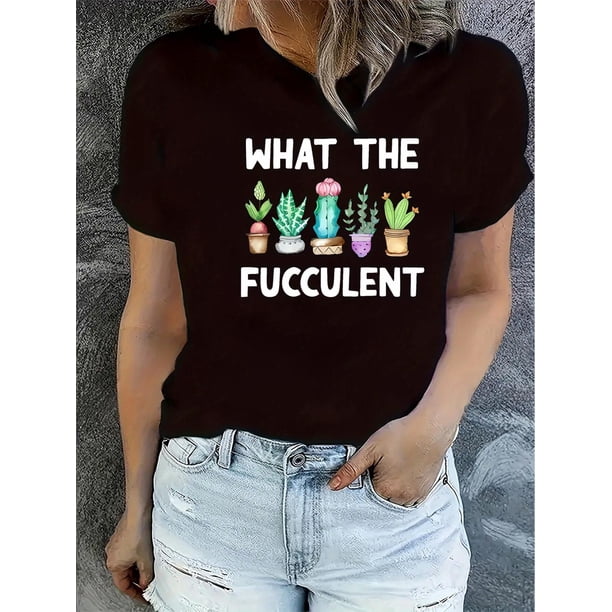Camisetas con gráficos clásico para mujeres y adolescentes y niñas, playera de verano con estampado estéticoSeasonal Must-Have, Chic Women's Casual T-Shirt with Unique Potted Plant Print - Comfy Cre