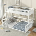 thumbnail image 2 of Twin XL Over Queen Floor Bunk Bed, 2-in-1 Wooden Bunk Bed Frame with Ladder & Guardrail, Convertible to 2 Separated Beds for Teens Bedroom, Easy Assembly, White, 2 of 9