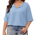 thumbnail image 2 of Plus Size Solid Color V-neck Loose Blouse Short Sleeved Casual Loose Tops, 2 of 4