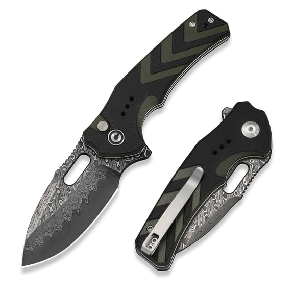 CIVIVI Vexron Button Lock Black & Green G10 & Damascus Steel Pocket Knife C24066-DS1