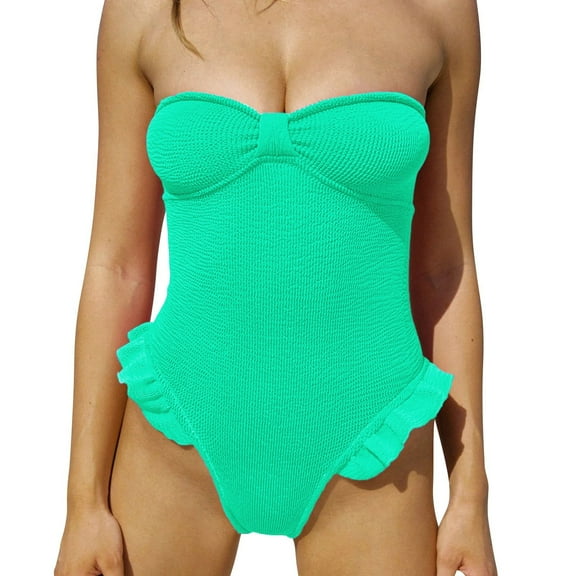 New & Trending NMMUED One Piece Swimsuit Women, Strapless Swimsuits for Women, Ruffle Swimsuits for Women, Tummy Control Swimsuits for Women, Full Coverage Swimsuits for Women, Green L