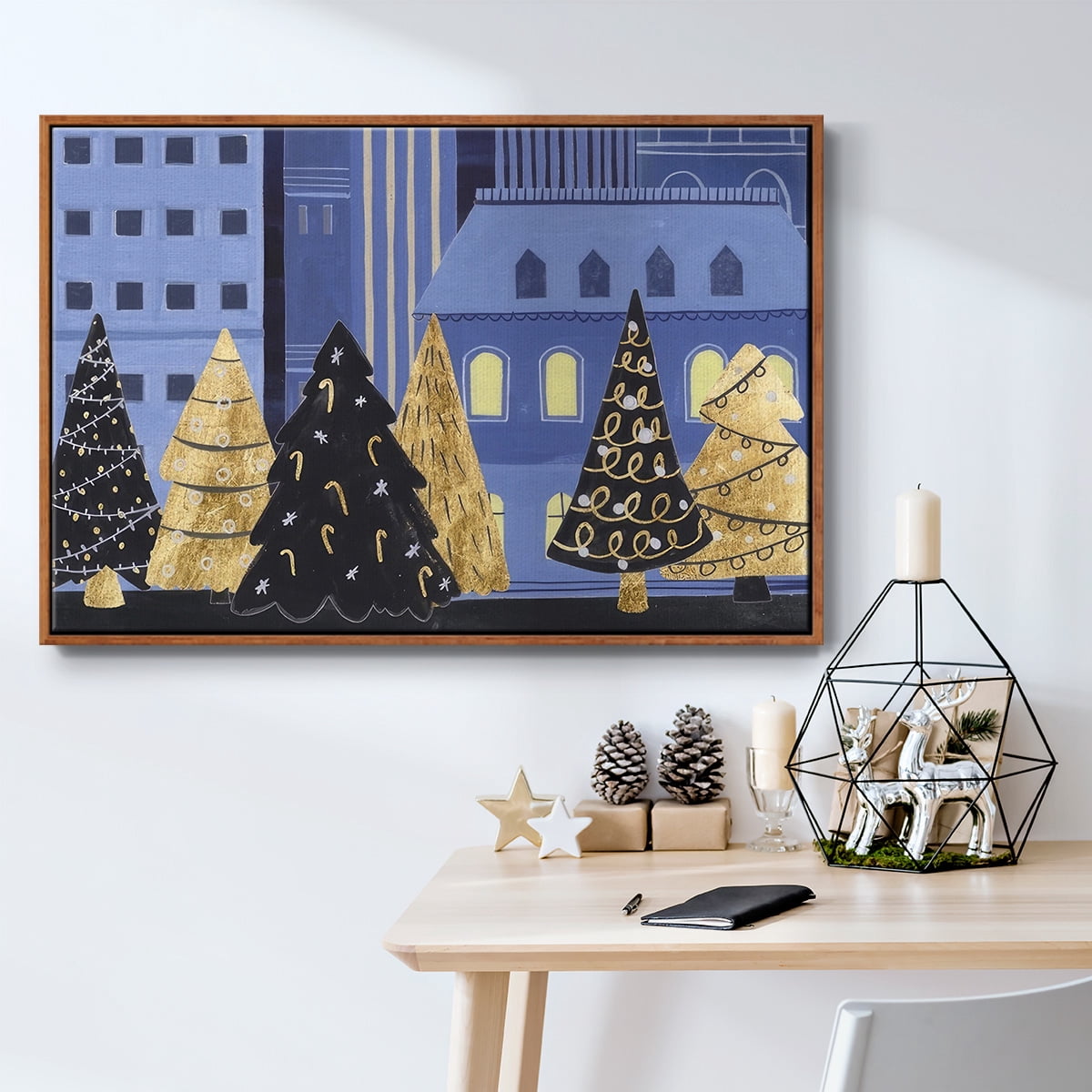 Holiday Night Collection A - Framed Gallery Wrapped Holiday Canvas - 25 x 37 - Rosewood Frame