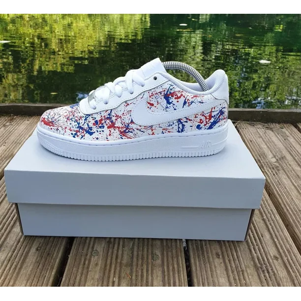 Ni&ke Air Force 1 Custom "Red White & Blue Splatter" USA Graffiti Mens Womens