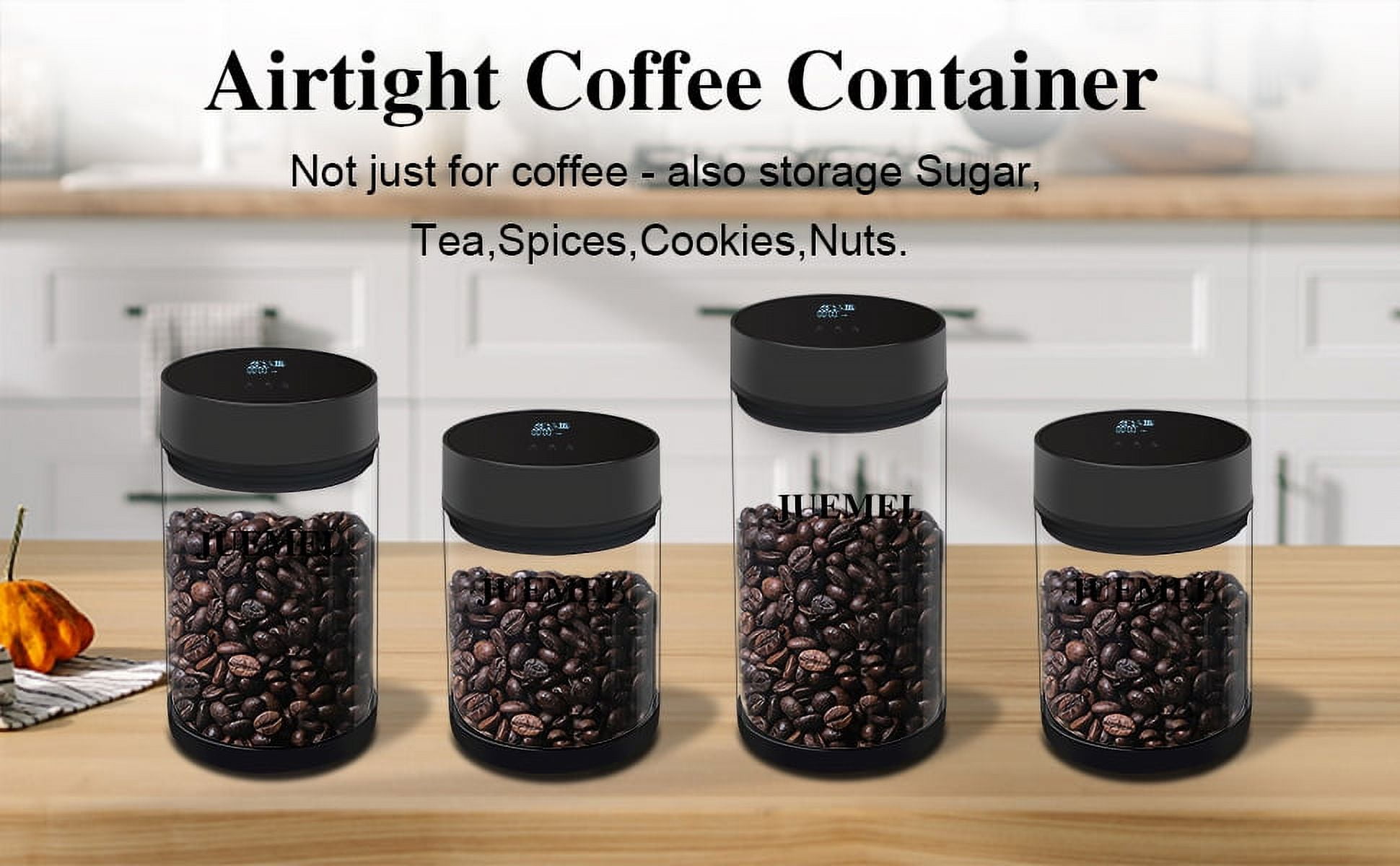 Auto Vacuum Sealed Coffee Canister & Scoop - Vacuum Seal Canister -  Airtight Coffee Container For Ground Coffee- Stainless Steel Coffee Bean  Storage 