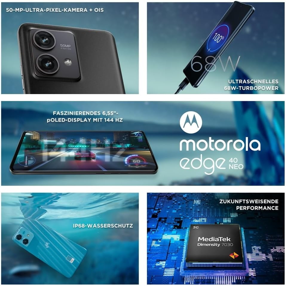 Motorola Edge 40 Neo Dual-SIM 256GB ROM + 8GB RAM Factory Unlocked 5G Smartphone (Black Beauty) - International Version