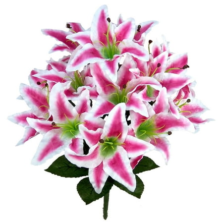 Purple 9 Square Paper - Admired By Nature 14 Stems Artificial Full Blooming Tiger Lily with Greenery, Rubrum