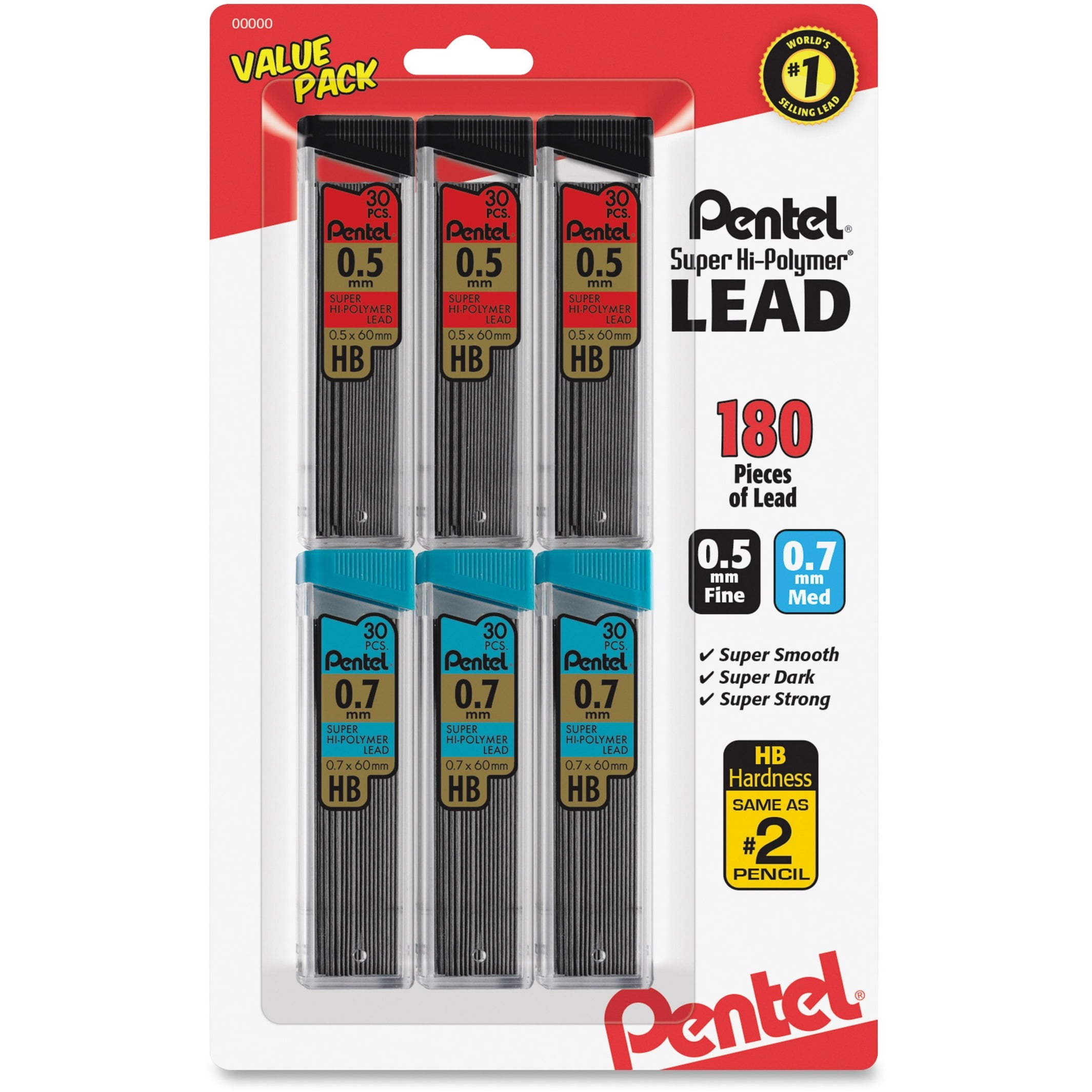 Pentel, PENC257BPHB6, Super Hi-Polymer Lead Refills Value Pack, 6 / Pack