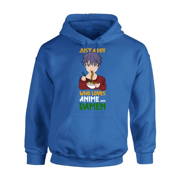 Just a Boy Who Loves Anime and Ramen Hooded Sweatshirt Anime Hoodie Humor Sweater Japanese Kawaii