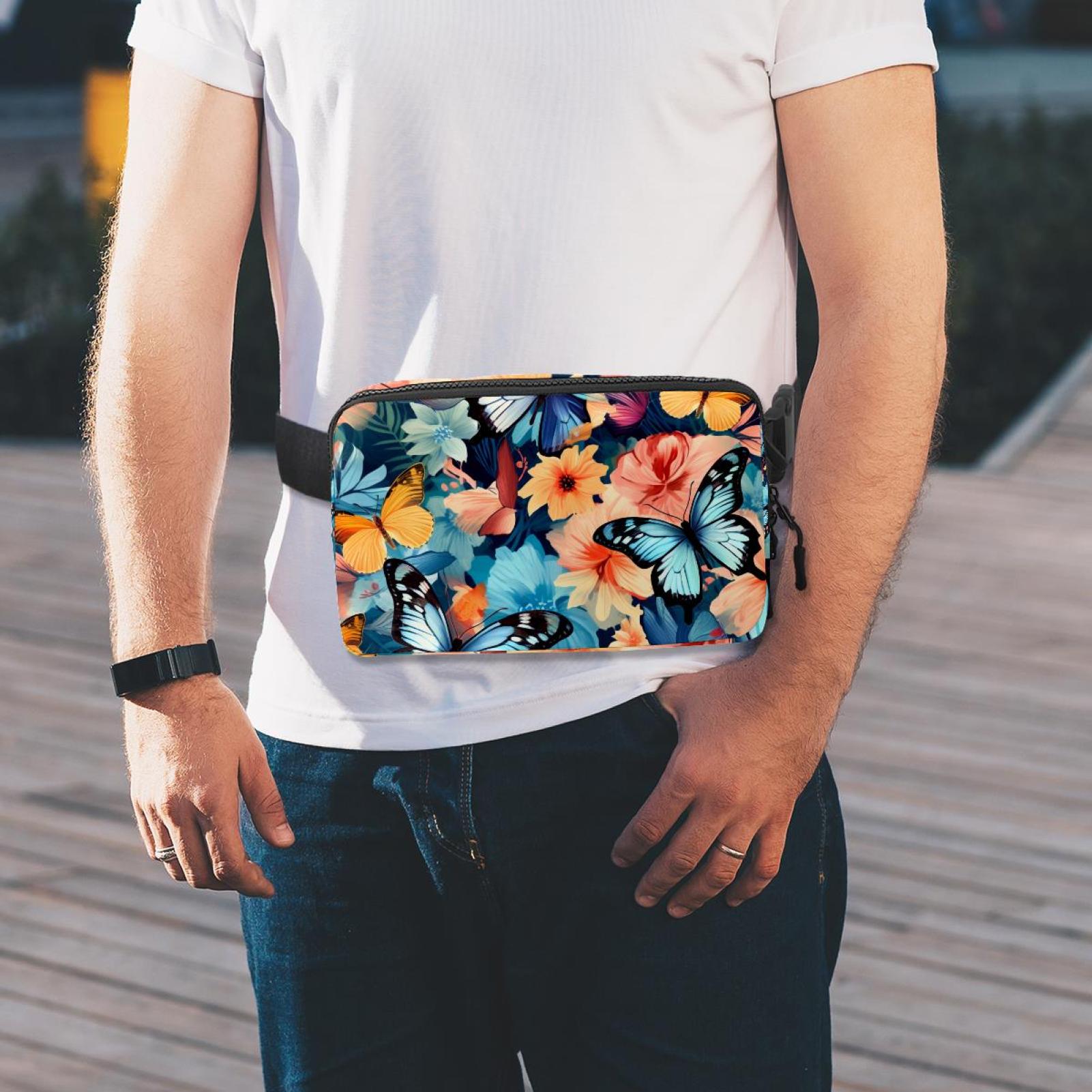 Butterfly Adjustable Lightweight Fanny Pack with Extension Strap - Unisex Belt Bag and Crossbody Bag
