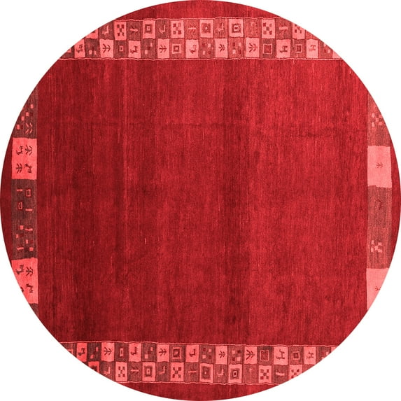 Ahgly Company Indoor Round Abstract Red Contemporary Area Rugs, 3' Round